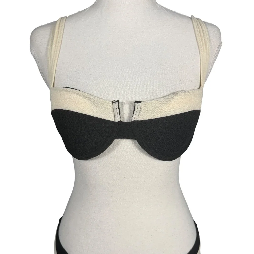 Black Cream Bikini Set‎ Womens Small Underwire High Cut Thong Swimsuit